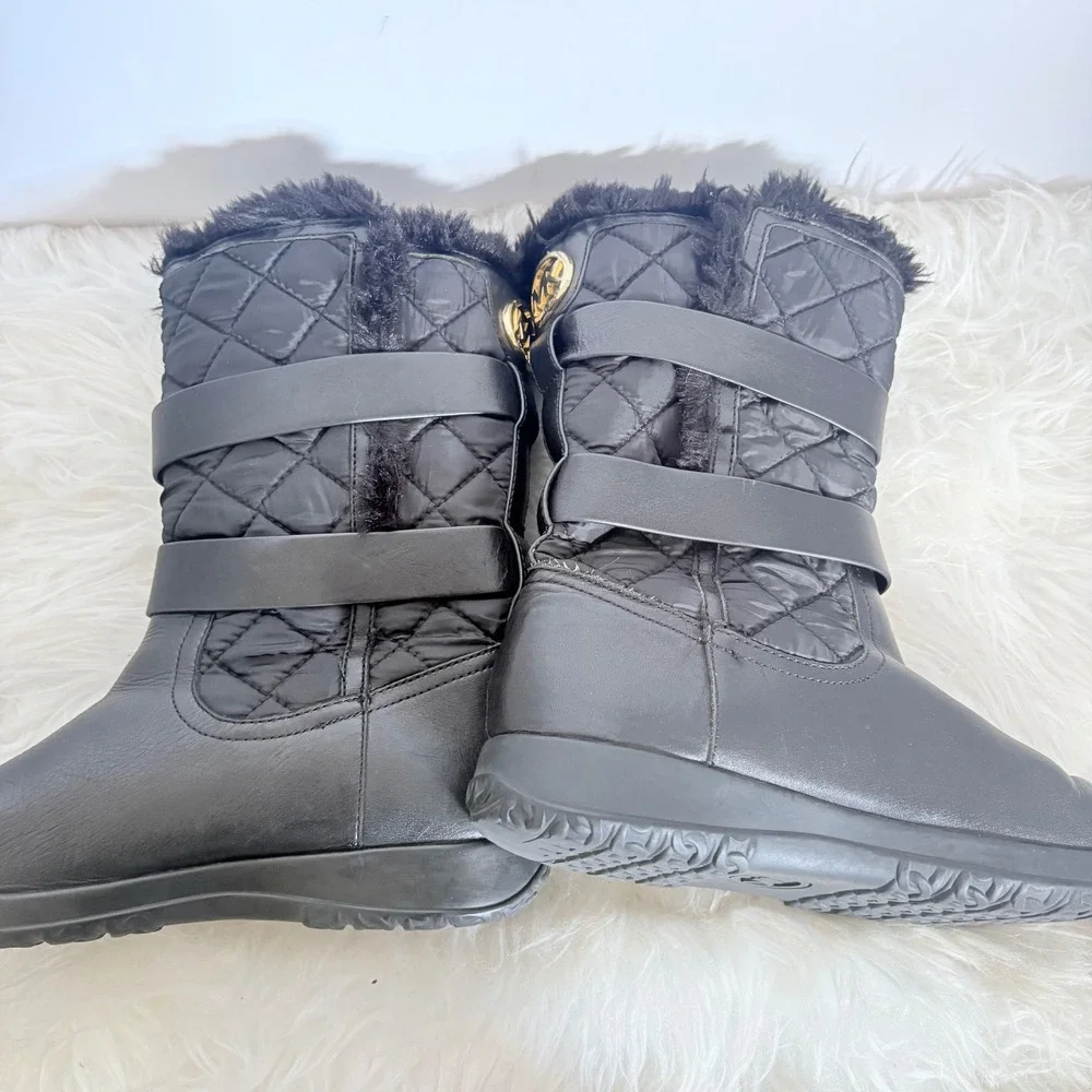 Michael Kors Black Quilted Faux Fur Trim Buckle‎ Boots AQ13G 7M